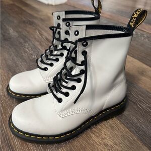 Dr. Martens White Leather Boots with Black Laces